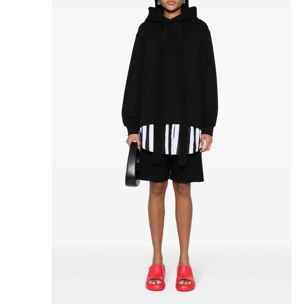 Patou Tompe-L’oeil Black Oversized Hoodie Dress With Striped Hem Small